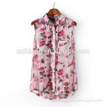 woman flower print shirt sleeveless elegant top